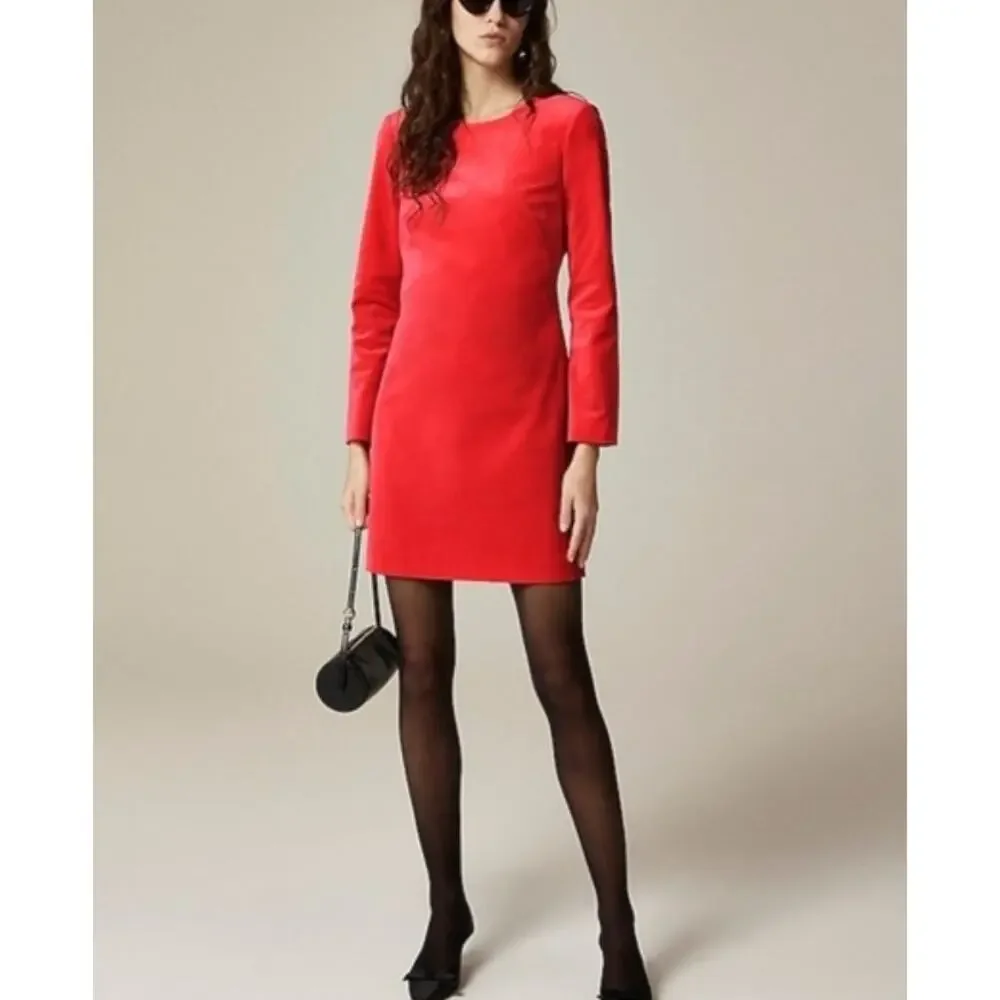 J.Crew Long-Sleeve Shift Dress Red Stretch Luxe Velvet Size 2 NWT Holiday Dress
